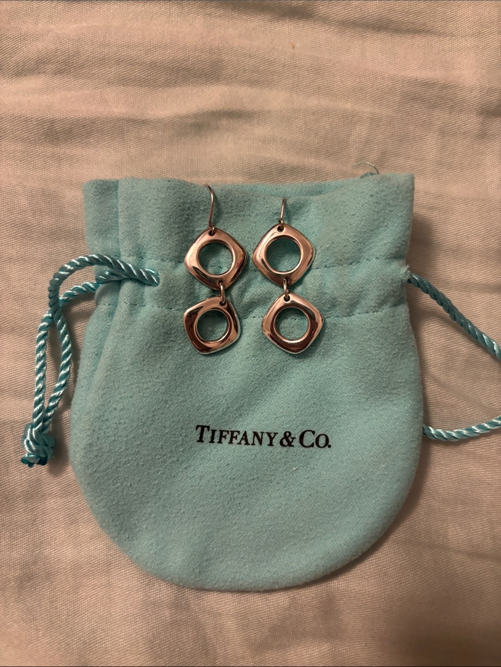 Tiffany & Co. Sterling Silver Cushion Double Drop Earrings